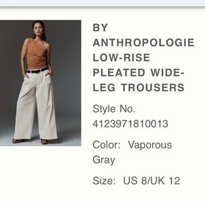 Anthropologie Pleated Wide-Leg Trousers in Cream